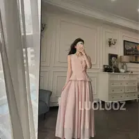 【现货】LUOLUOZ【世外桃源】气质无袖假两件拼接时尚长款连衣裙cc124