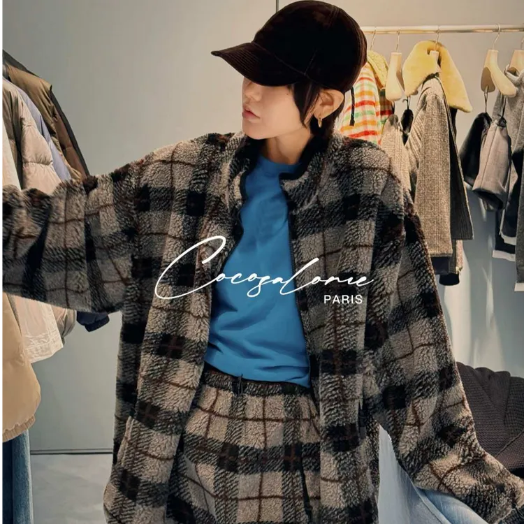 韩彬彬"谬谬女孩"秋冬新款潮牌女装白鹿同款格纹羊毛外套女3286-7