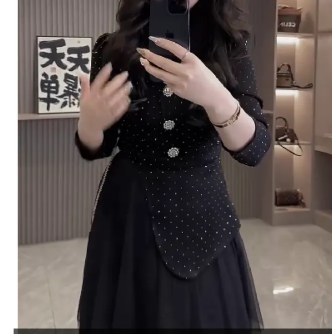 2025春季新款时尚女装网红气质爆款百搭洋气拼接连衣裙M