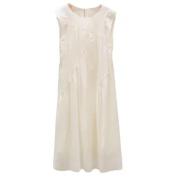 Q白色时尚夏季女士休闲百搭圆领纯色女装连衣裙-8204