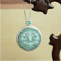   蓝水影雕如来佛翠吊坠带绳男女款