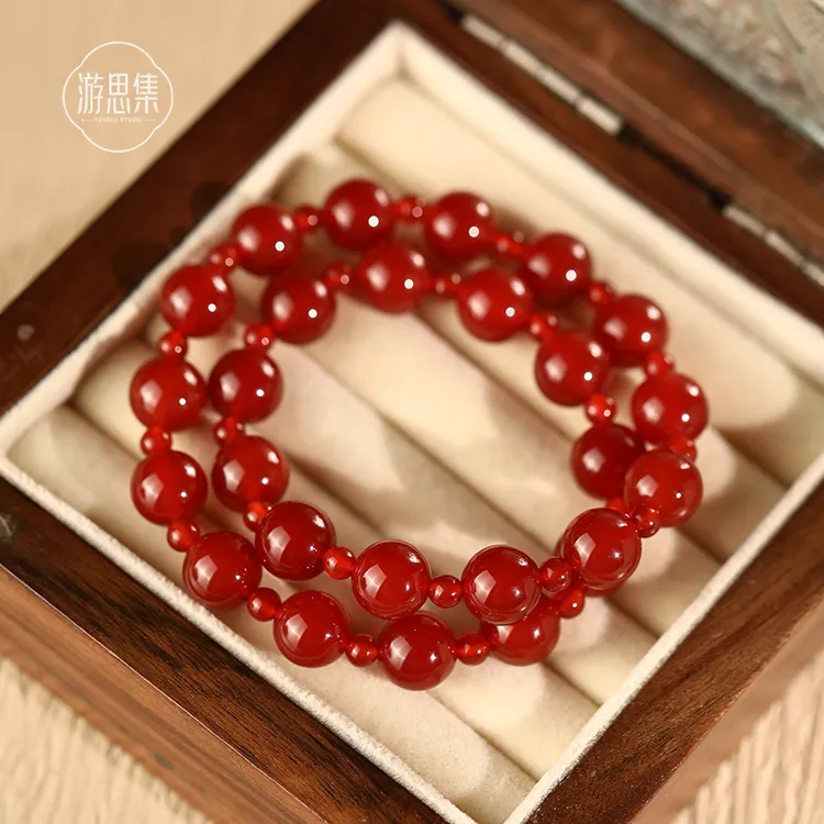 【赵露思许妍同款】许我耀眼天然红玛瑙双圈手串红色手链本命年礼物