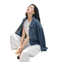 对白丹宁竖条纹牛仔短外套女春季休闲上衣 DYZB-EDW016
