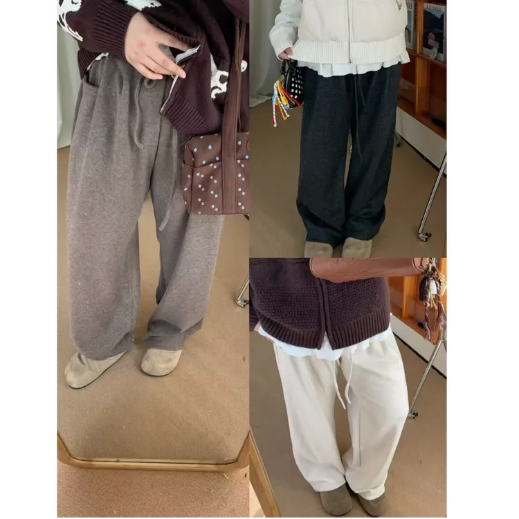 【鱼白专属】大码加绒加厚直筒高腰遮肚子显瘦糯米裤口袋百搭女1032