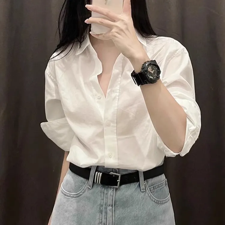 法式白色衬衫女2025新款春秋小个子宽松长袖衬衣内搭职业通勤上衣
