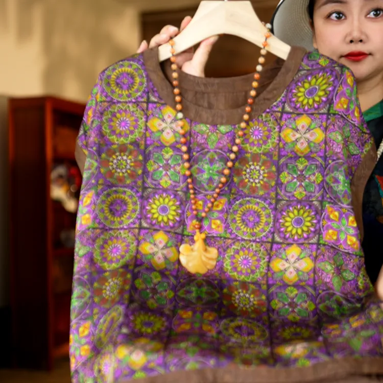 云纱紫韵<<非遗美学>>1297新中式国风印花紫花上衣