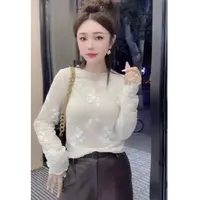 D25155秋季新款立体花朵长袖时尚洋气修身显瘦打底衫