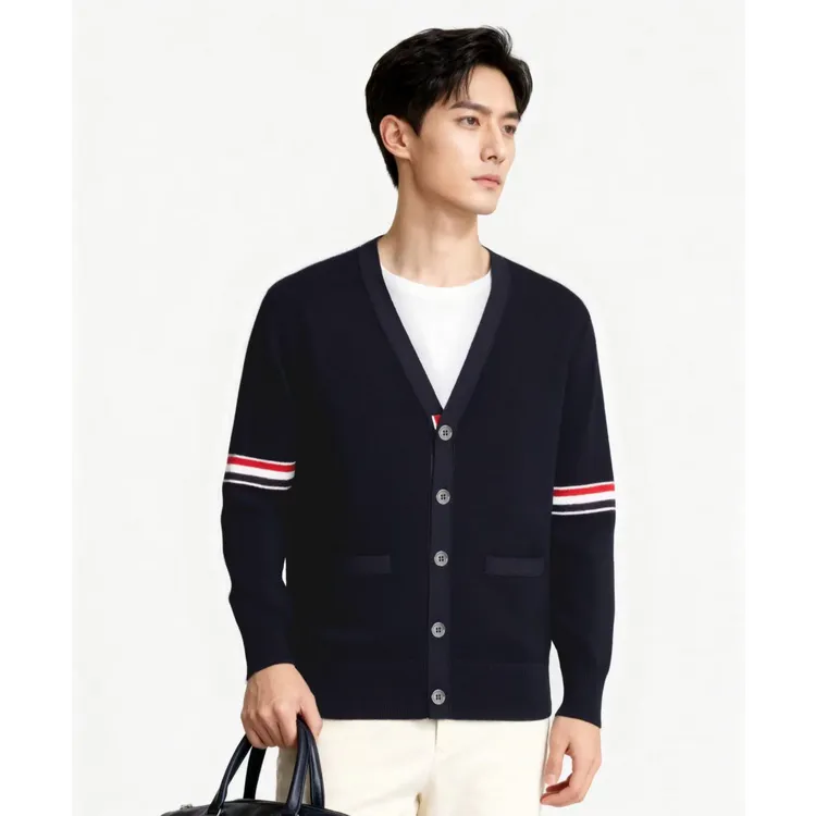 【goolu专属】tb早秋新款时尚织带针织开衫休闲百搭简约情侣男毛衣