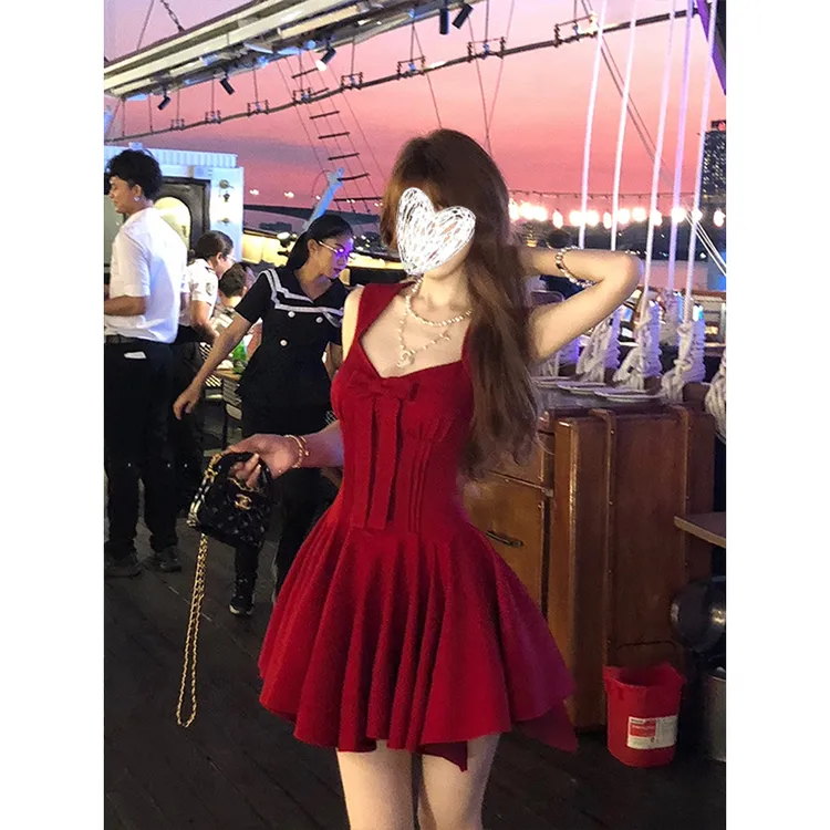 玫瑰人生 法式千金风公主裙蝴蝶结无袖收腰吊带连衣裙女夏季2025