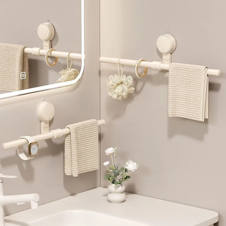 卫生间免打孔毛巾杆置物架浴室吸盘毛巾架洗手间浴巾浴巾收纳挂架