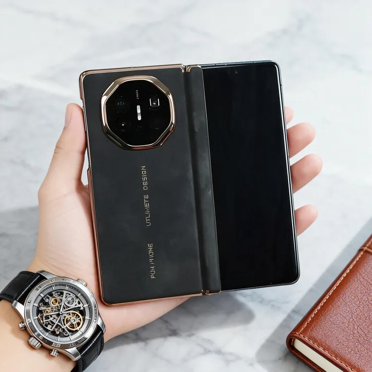 适用华为MateX5高级感羊巴皮纹双中轴全包镜头防摔手机壳折叠