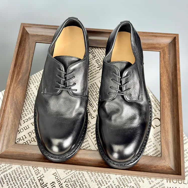 固特异全牛皮手工鞋男重水洗真皮大底商务百搭复古圆头皮鞋男休闲