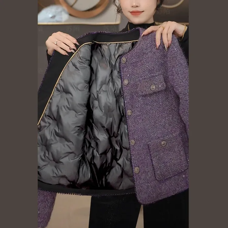秋冬圆领法式宽松金线流苏短外套加厚百搭轻奢气质小香风棉服加厚