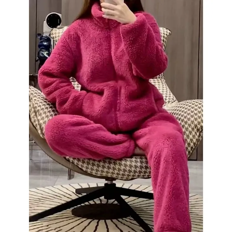 门店30&9！火龙果睡衣」舒棉绒亲肤不掉毛保暖家居服套装女C25335