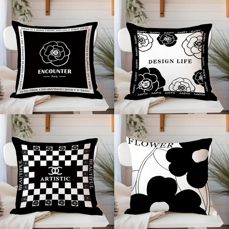 ins现代轻奢现代黑白简约绒面抱枕北欧简约黑白抱枕套