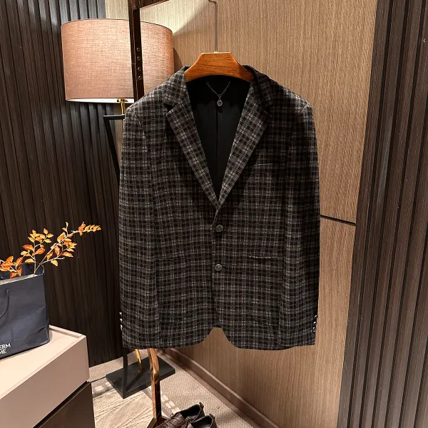 【复古绅士休闲 软糯舒适】新款男士高品质百搭厚款格子西服小西装