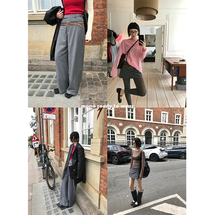 【Mona张绮贤】MONA 阔腿中腰裤子 高腰半身裙 O125A02028