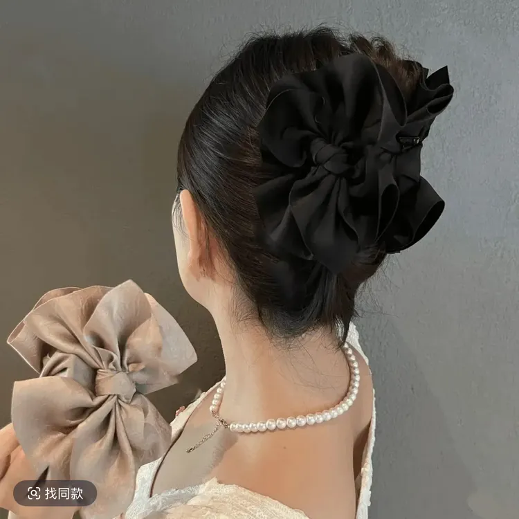 法式蝴蝶结抓夹女高级感缎面发夹脑勺盘发鲨鱼夹低扎马尾夹饰