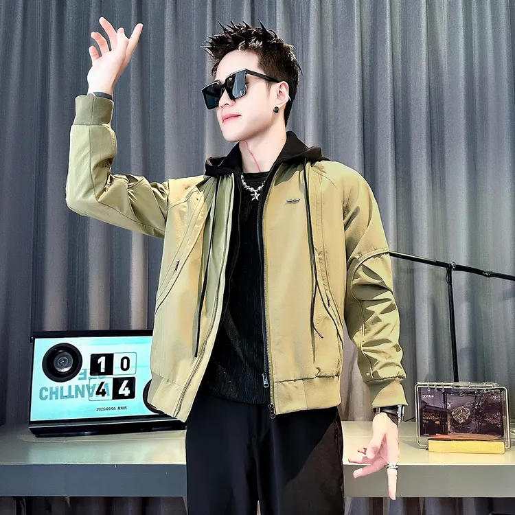 小众设计感男士连帽外套潮牌假两件衣服2025新款春秋季男装夹克帅