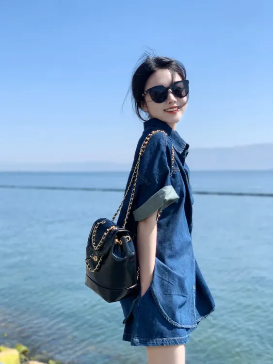 2025夏季新款韩系穿搭今年流行漂亮蓝色牛仔衬衫短裤显瘦两件套女