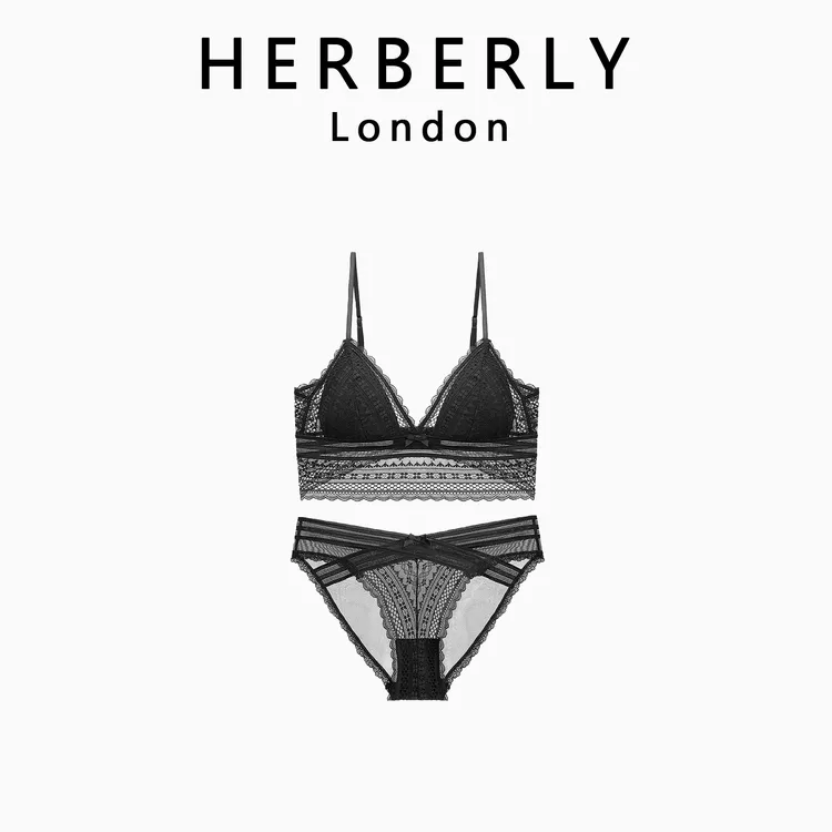 英国 HERBERLY 美背大露背蕾丝内衣无钢圈性感薄款三角杯文胸套装