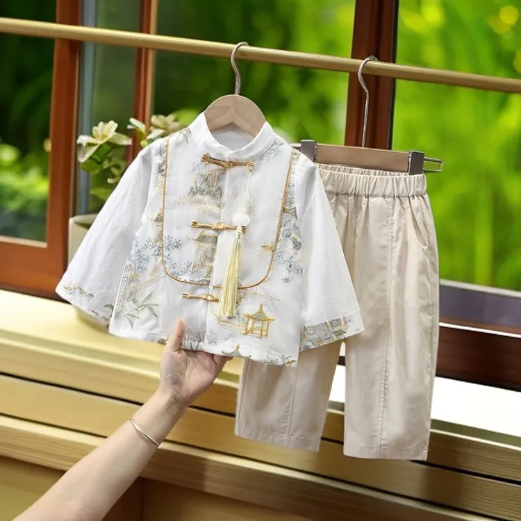 2025春秋新款男童唐装中国风汉服套装3-6-12岁儿童中式礼服演出服