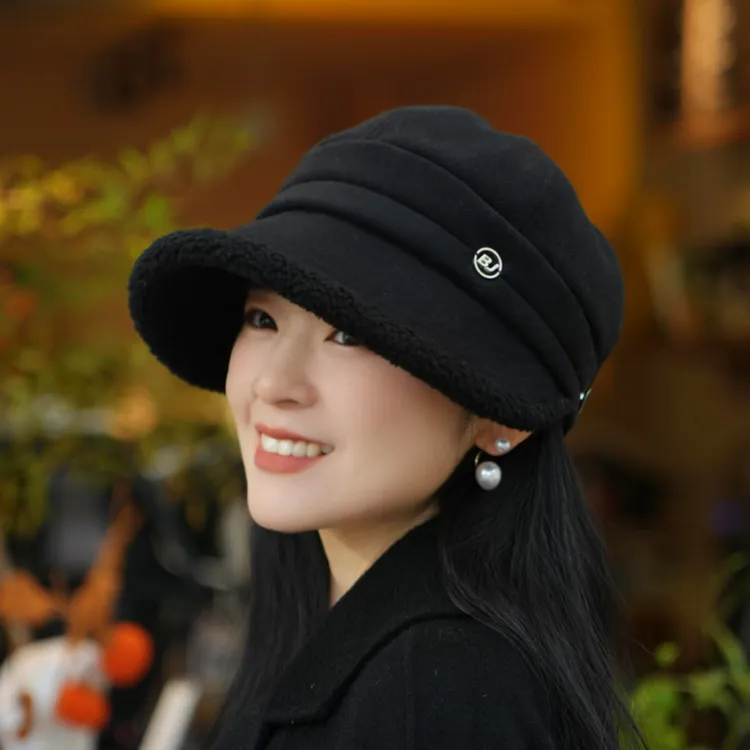 保暖防晒加绒鸭舌帽秋冬天鸭舌帽时尚简约加厚休闲百搭搭渔夫帽
