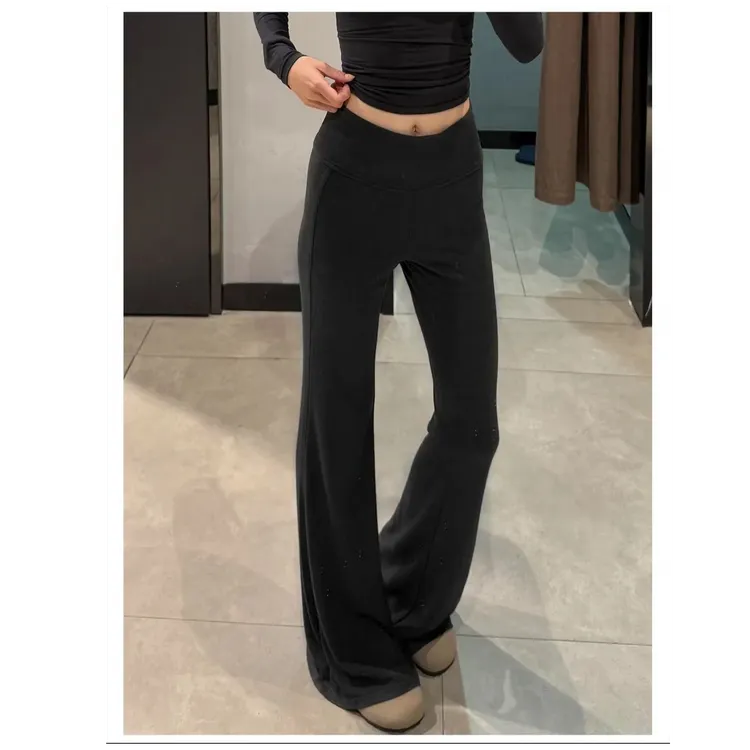黑色喇叭裤女秋冬2026新款小个子高腰瘦休闲卫裤加绒瑜伽微喇卫裤