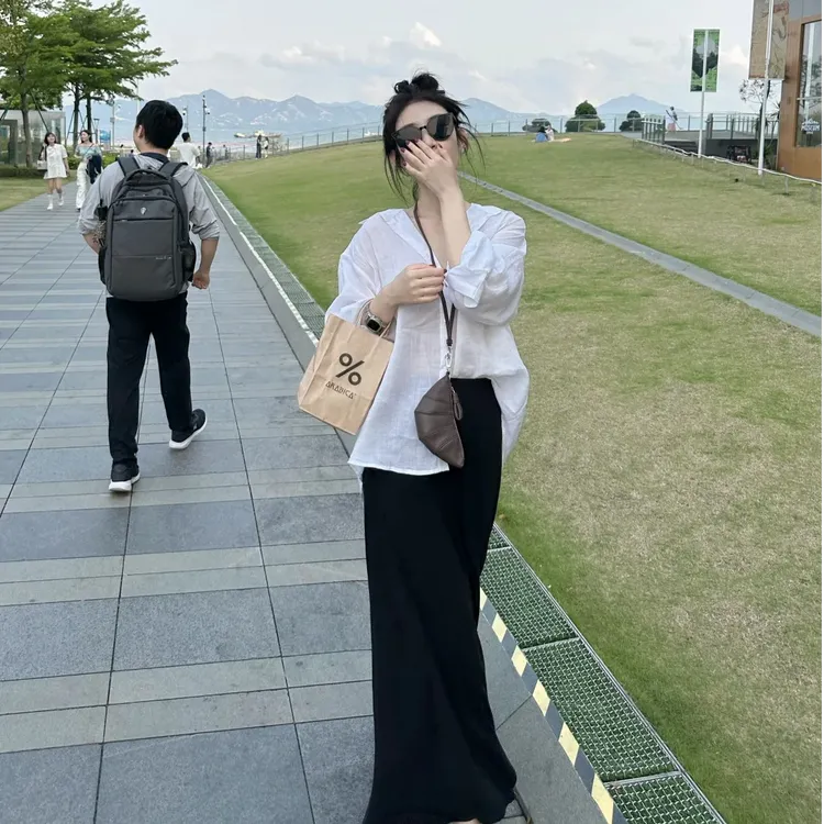 白色防晒衬衫女2025春夏新款慵懒风气质宽松长袖空调衫衬衣上衣