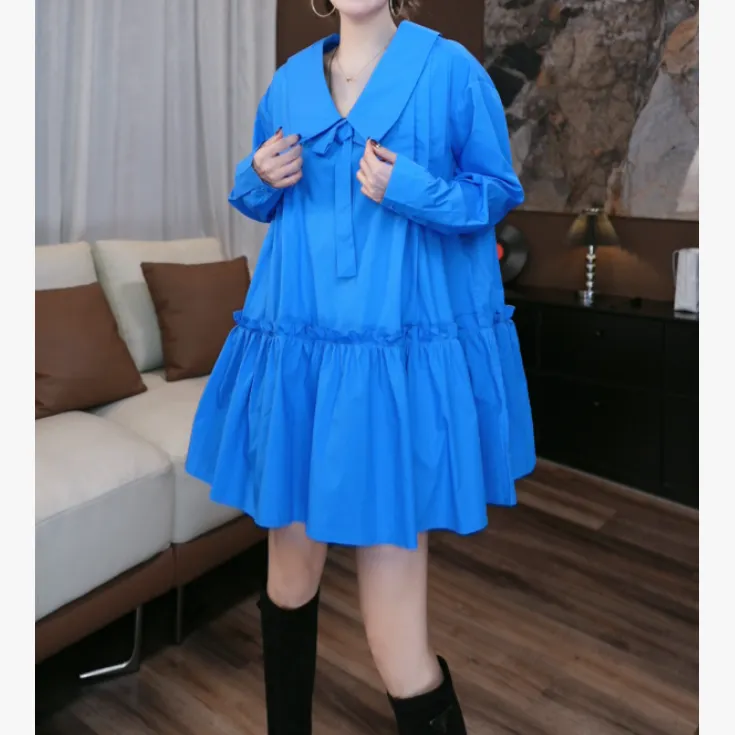 【鑫-蕾】新款衬衫设计褶皱感海军领纯色时尚气质衬衫29321