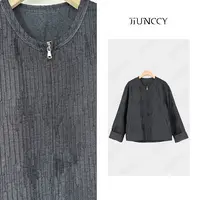 JIUNCCY【律动】棉天丝混纺不规则抓皱肌理拉链夹克外套 52YWT071
