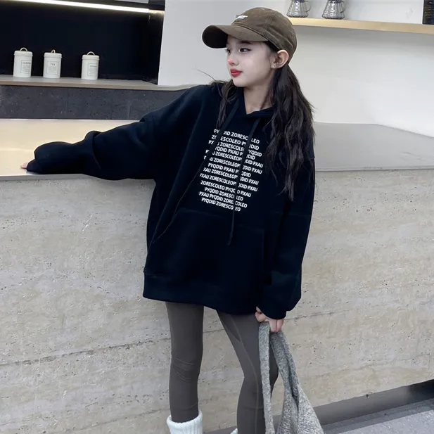 春装女童休闲甜酷卫衣连帽大童女孩春秋时尚韩版宽松字母套头上衣