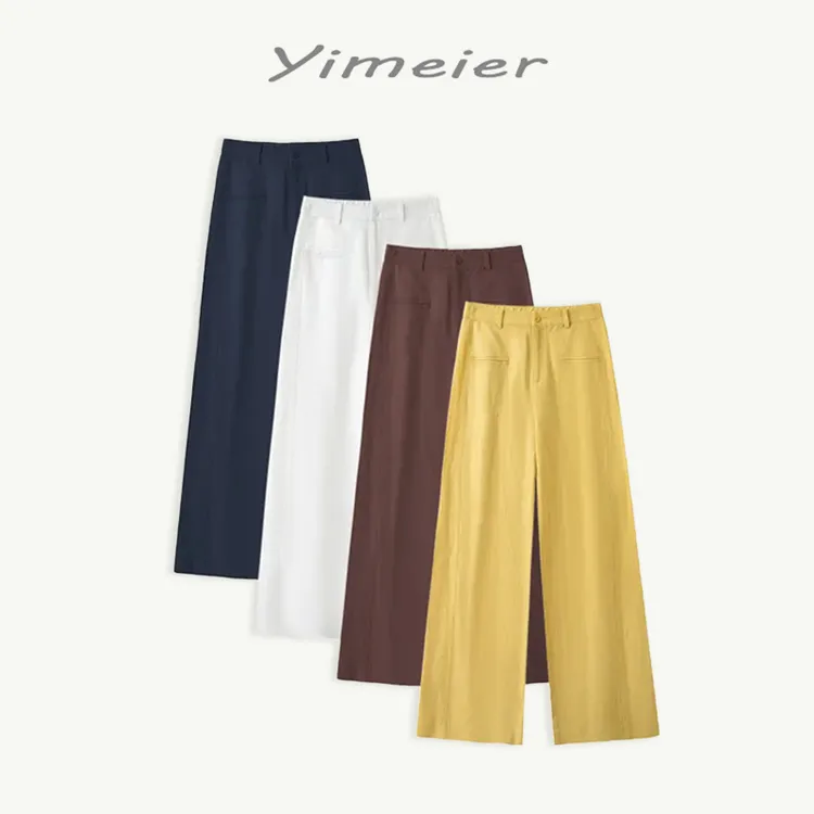 天丝亚麻窄版阔腿裤女夏季2025年小个子新款高腰宽松垂感直筒休闲