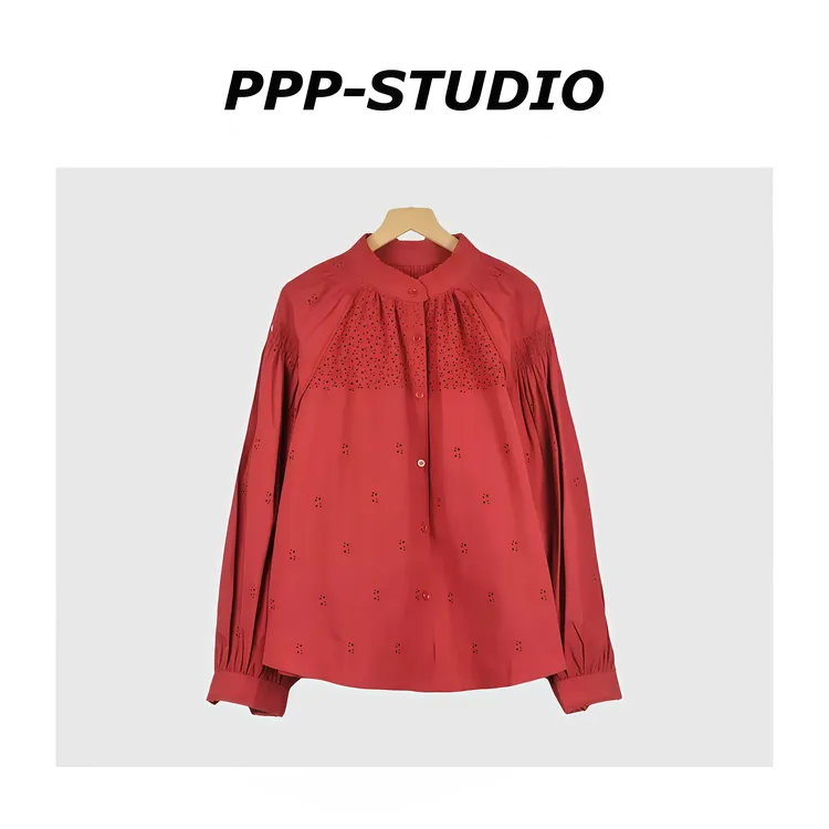 『PP-STUDIO』冬季新款时尚宽松百搭国风设计镂空中式上衣*20253334