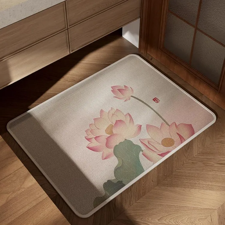 高档亚麻卫浴速干吸水防滑地垫中式风格适用于卫生间浴室吸水地垫