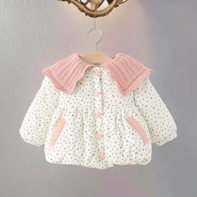 女童棉衣冬装女宝宝加绒加厚棉服小女孩韩版洋气公主外套小童棉袄