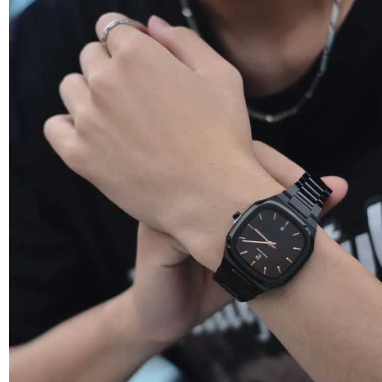 法国进口连尼亚黑武士男士钢带男款时尚百搭简约轻奢潮流学生名表