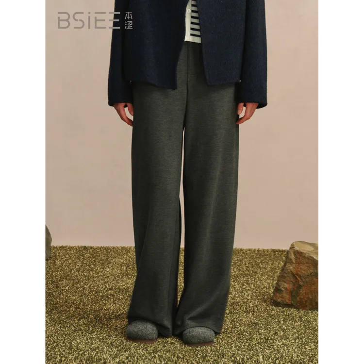 BSIEE本涩2025年冬季新款松弛感舒适百搭休闲抽绳阔腿慵懒面料裤