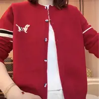 雪姐服饰「提花小狗开衫」新款百搭小狗提花针织圆领时尚开衫外套
