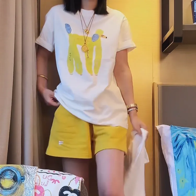 卡通狗狗印花T恤2025新款夏时尚洋气云朵绵羊串珠短袖设计感上衣