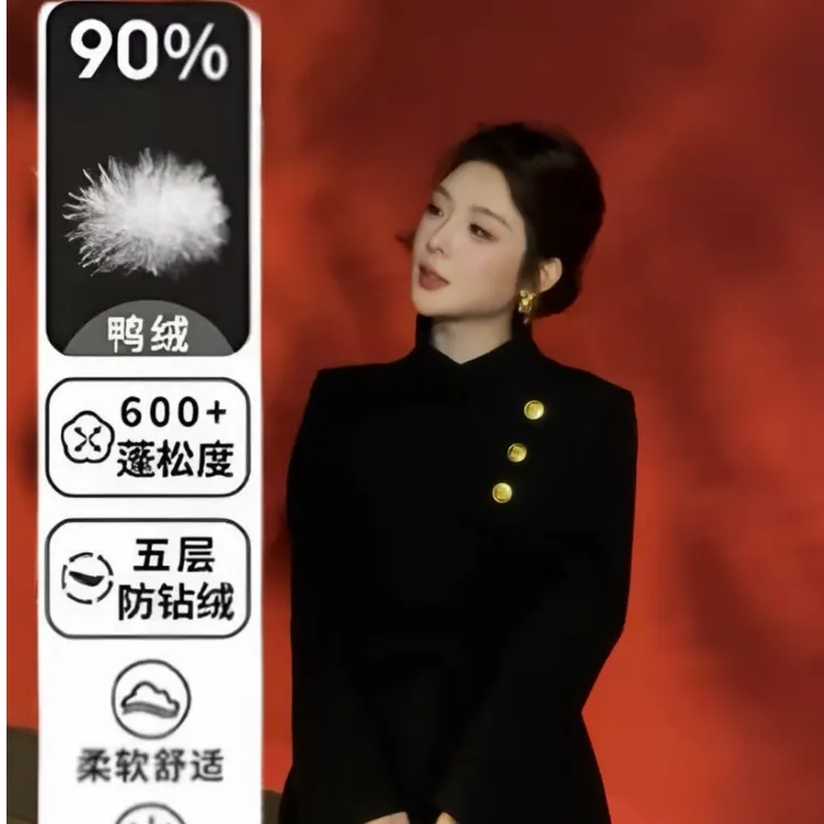 呢料大衣外套加绒加厚白鸭绒羽绒服韩版风衣