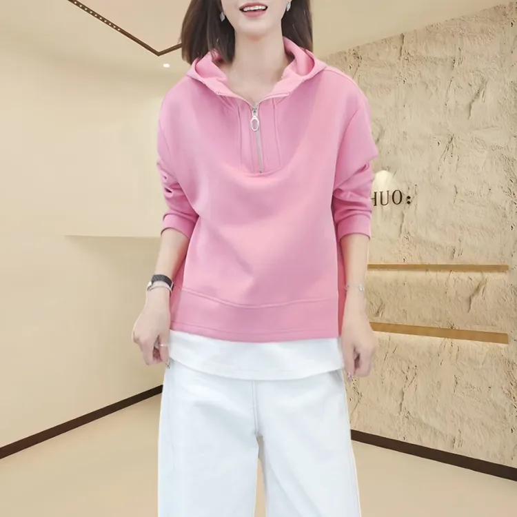 2025秋季新款连帽假两件长袖卫衣女时尚洋气宽松显瘦休闲百搭外套