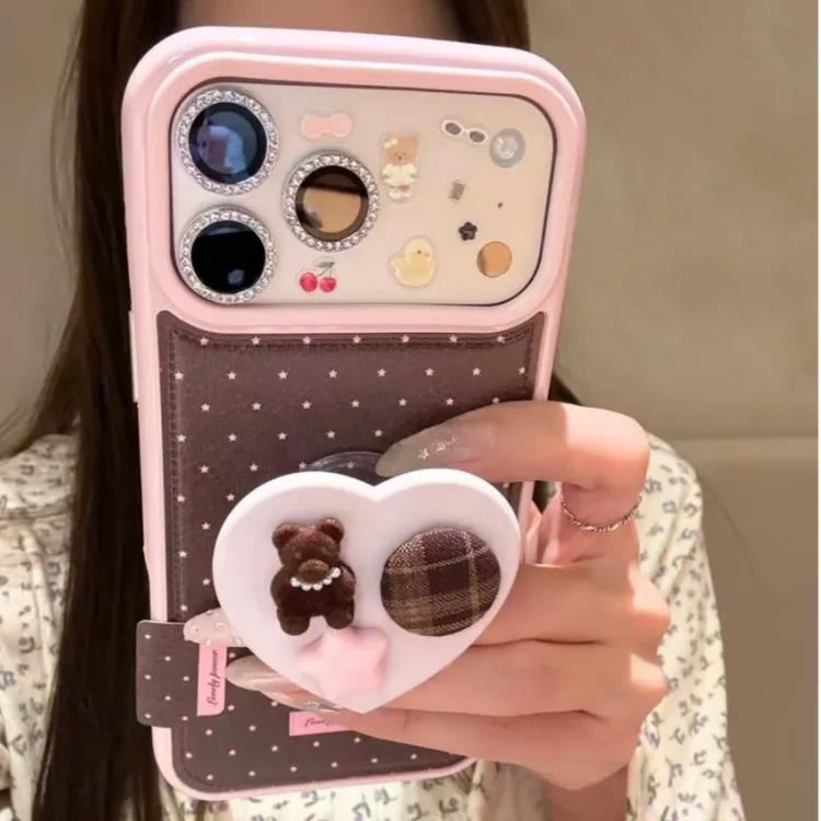 ins棕底星星小熊支架适用iPhone17promax苹果17pro手机壳16pro/15