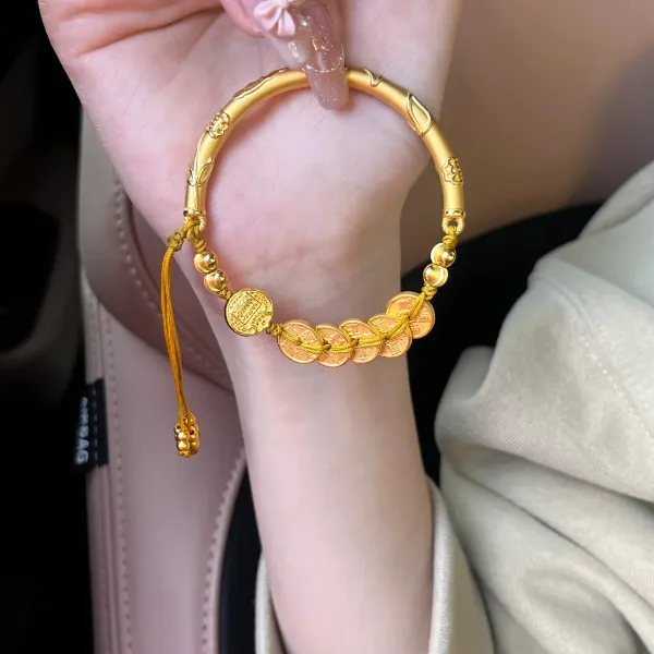铜合金手镯 新中式国潮五帝钱币财神半镯女精美百搭不掉色可调节