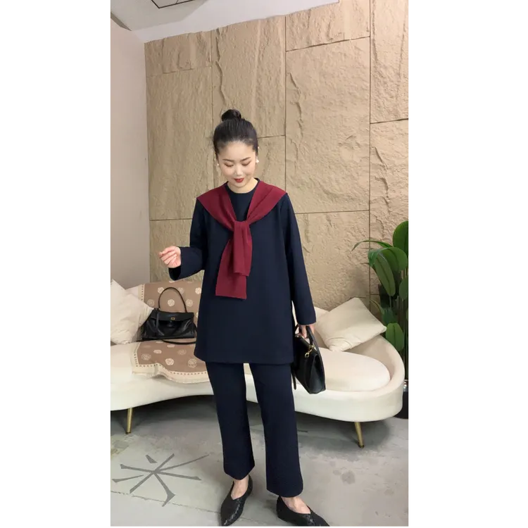 秋季新款侧开叉时尚简约休闲套装2530款