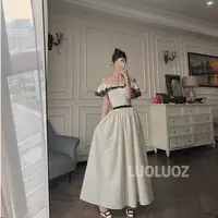 【现货】LUOLUOZ【白影花缀】气质绝美一字领收腰长款连衣裙JF882