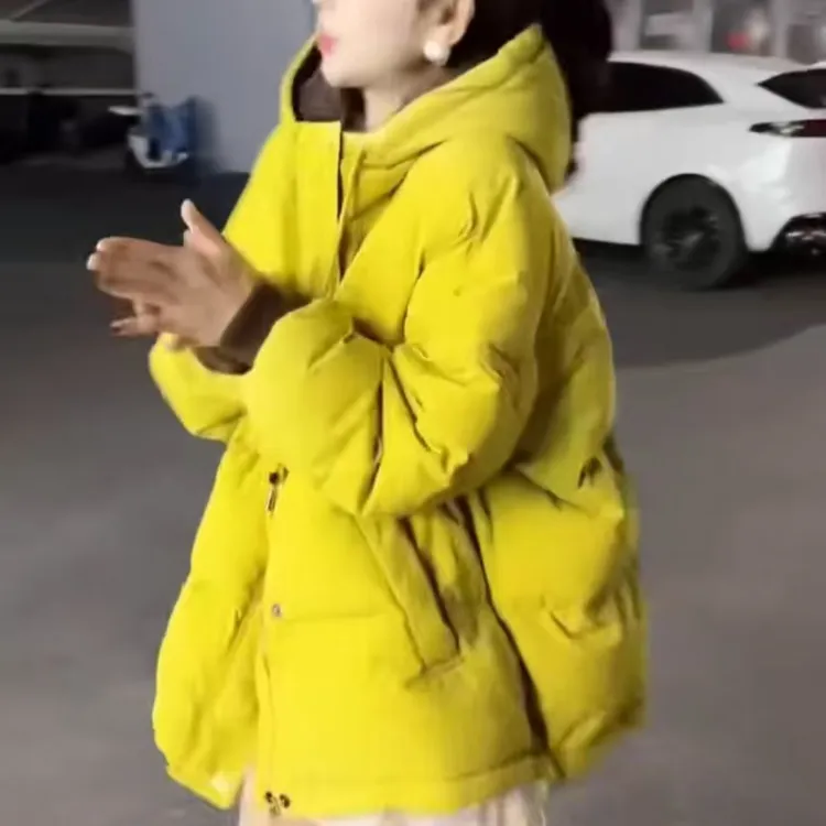 韩版时尚穿搭秋冬女装夹棉外套洋气宽松显瘦百搭连帽保暖棉衣棉服