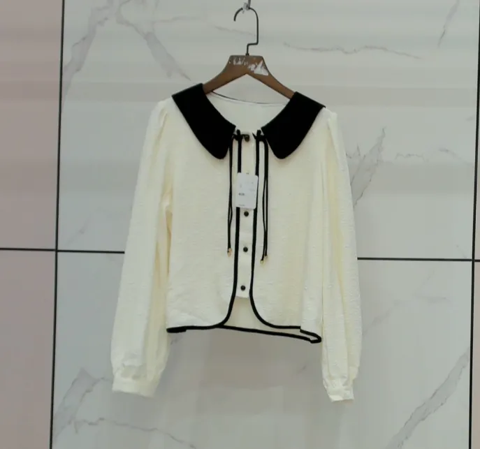 直播间扣号备注 修身型泡泡袖INS风翻领宽松型娃娃领圆领雪纺衫