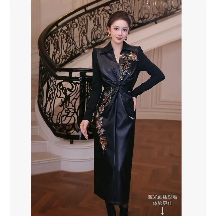 【芙娜妮】2025秋冬外套设计感百搭欧式连衣裙中长款保暖F2531243