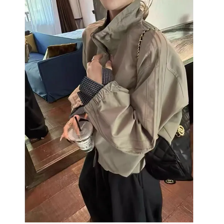 设计感格子拼接短外套女欧洲站2025年早秋新款时尚百搭显瘦上衣潮